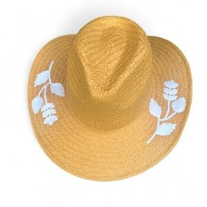 Embroidered Straw Cowboy Hat Floral Western Wide Brim